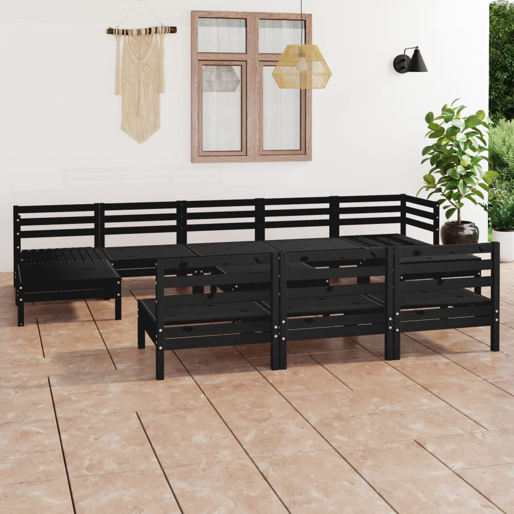 11 Piece Garden Lounge Set Black Solid Pinewood
