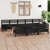 11 Piece Garden Lounge Set Black Solid Pinewood