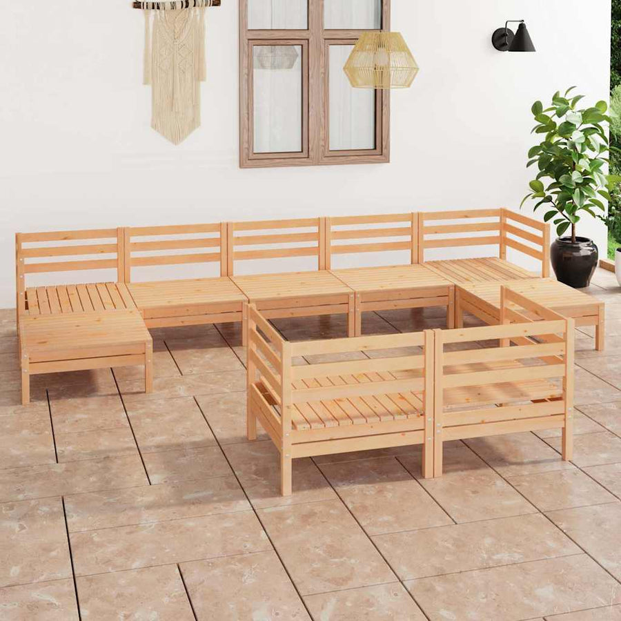 9 Piece Garden Lounge Set Solid Wood Pine