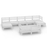 9 Piece Garden Lounge Set White Solid Wood Pine - Front View