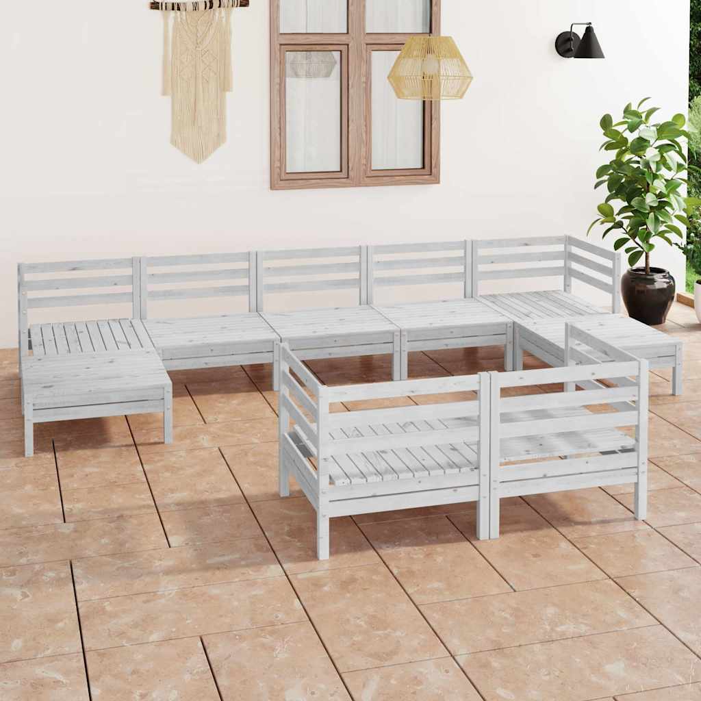 9 Piece Garden Lounge Set White Solid Wood Pine