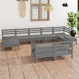 9 Piece Garden Lounge Set Grey Solid Wood Pine