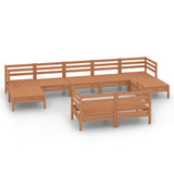 9 Piece Garden Lounge Set Honey Brown Solid Pinewood - Front View