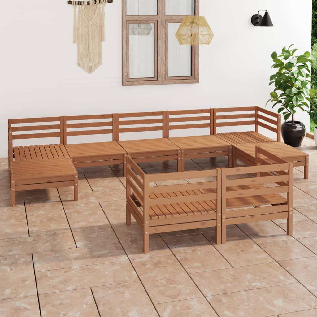 9 Piece Garden Lounge Set Honey Brown Solid Pinewood