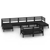 9 Piece Garden Lounge Set Black Solid Pinewood