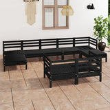 9 Piece Garden Lounge Set Black Solid Pinewood