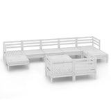 10 Piece Garden Lounge Set White Solid Wood Pine - Front View
