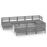 10 Piece Garden Lounge Set Grey Solid Wood Pine