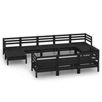 10 Piece Garden Lounge Set Black Solid Wood Pine