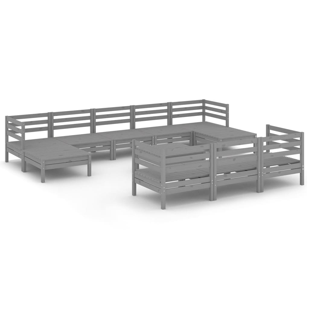 11 Piece Garden Lounge Set Grey Solid Pinewood
