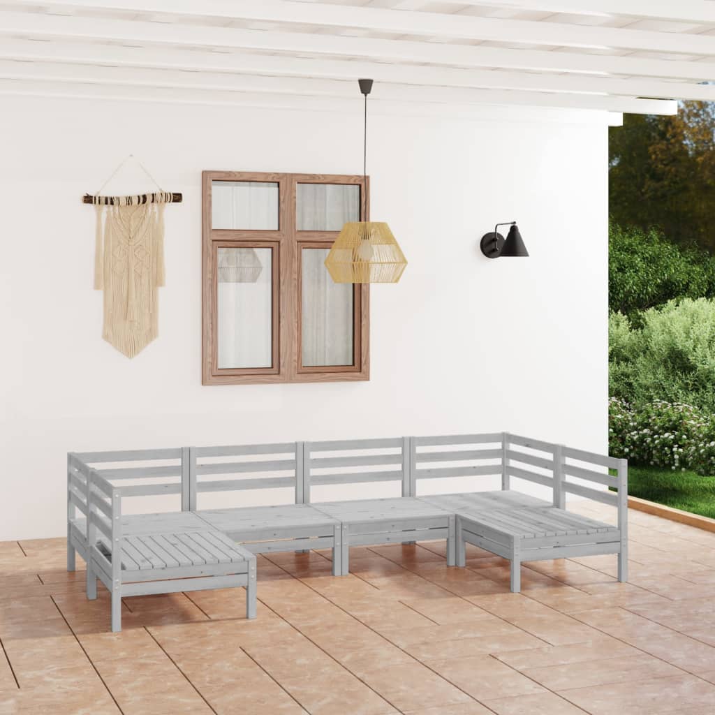 6 Piece Garden Lounge Set White Solid Pinewood
