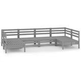 6 Piece Garden Lounge Set Grey Solid Pinewood - Front View