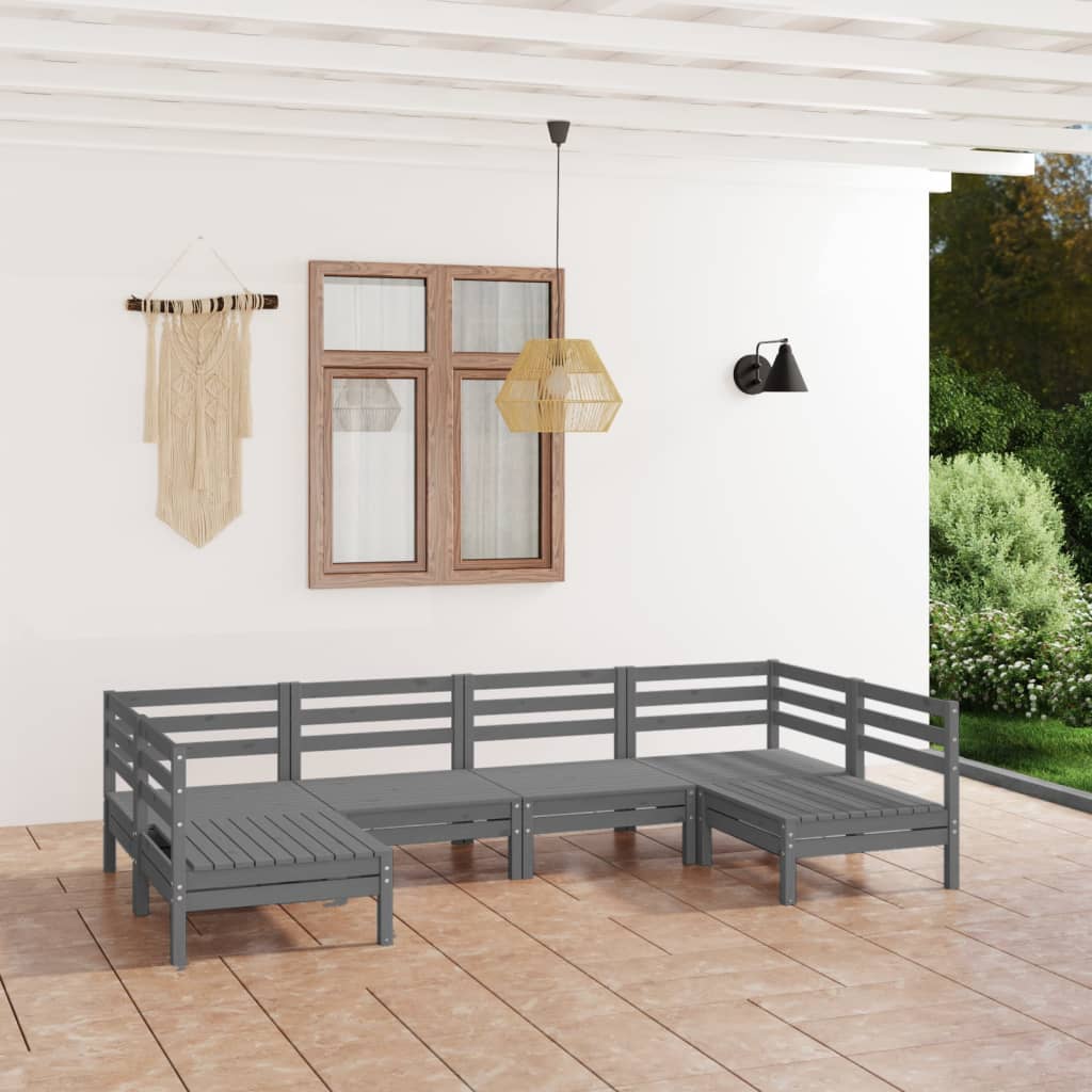 6 Piece Garden Lounge Set Grey Solid Pinewood