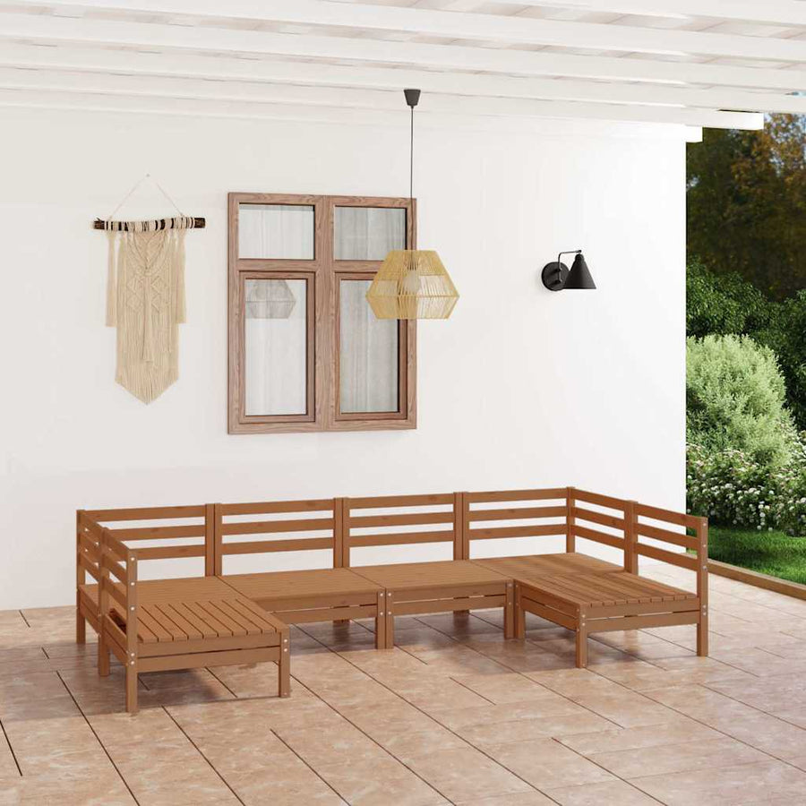 6 Piece Garden Lounge Set Honey Brown Solid Wood Pine