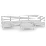 7 Piece Garden Lounge Set White Solid Pinewood - Front View