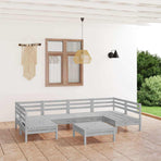 7 Piece Garden Lounge Set White Solid Wood Pine