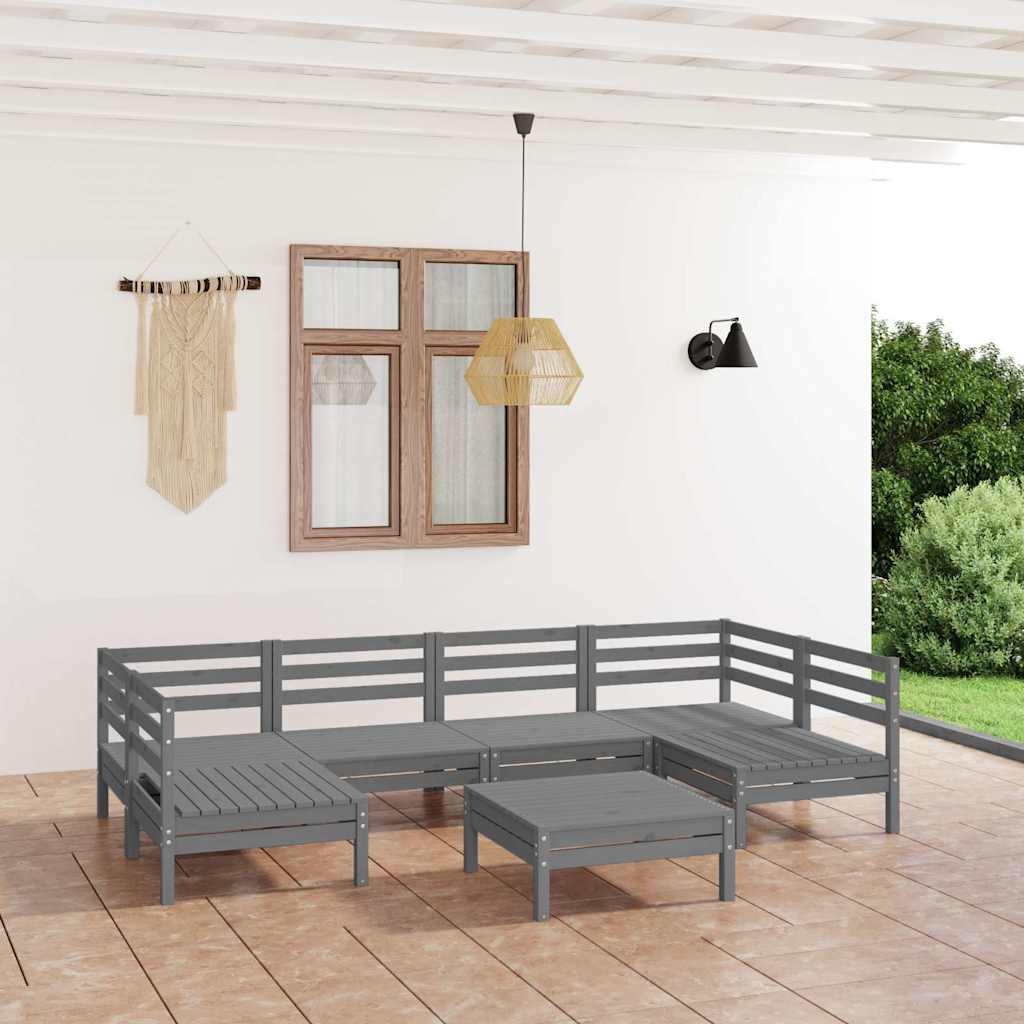 7 Piece Garden Lounge Set Grey Solid Wood Pine