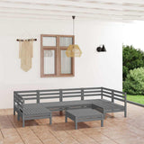 7 Piece Garden Lounge Set Grey Solid Wood Pine