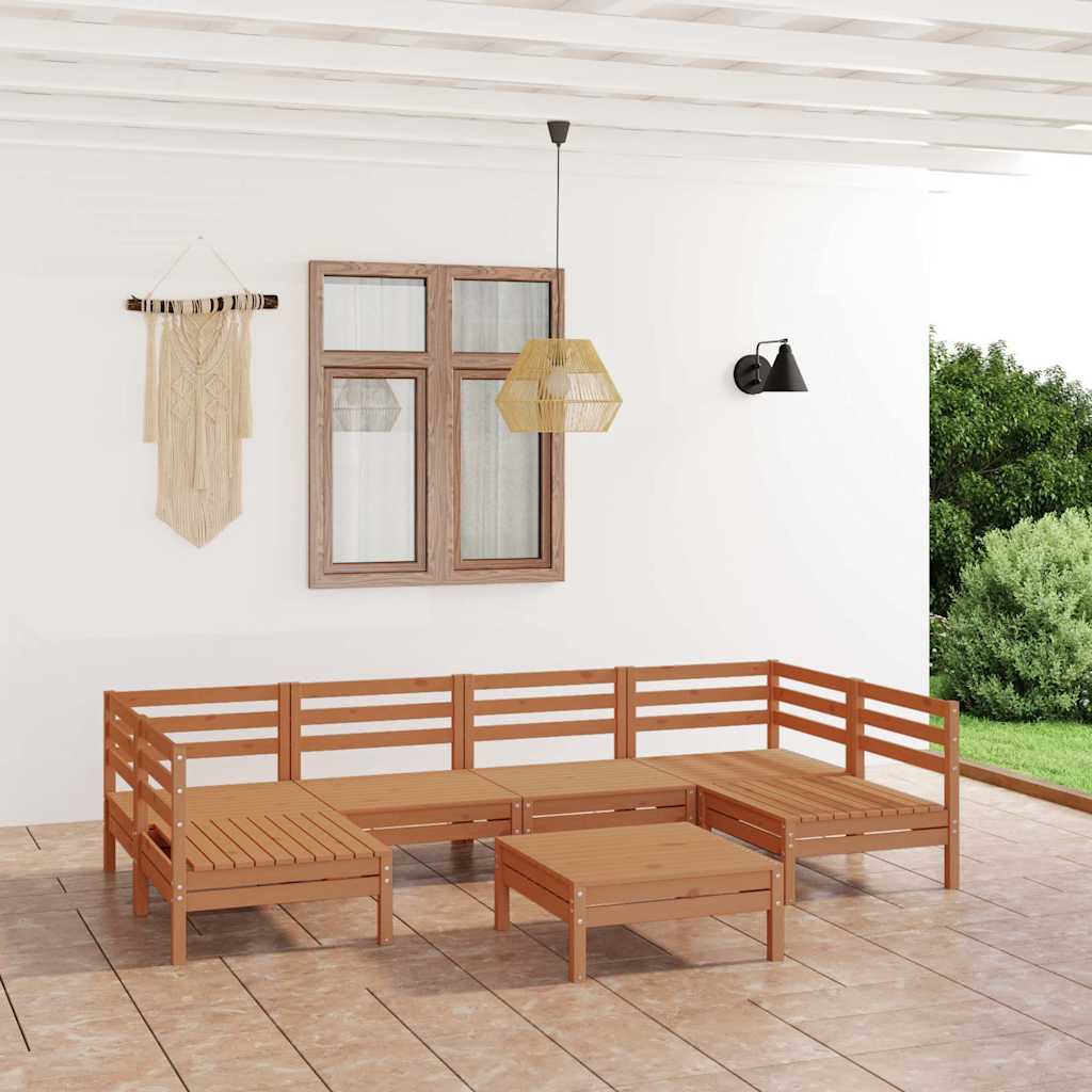 7 Piece Garden Lounge Set Honey Brown Solid Wood Pine