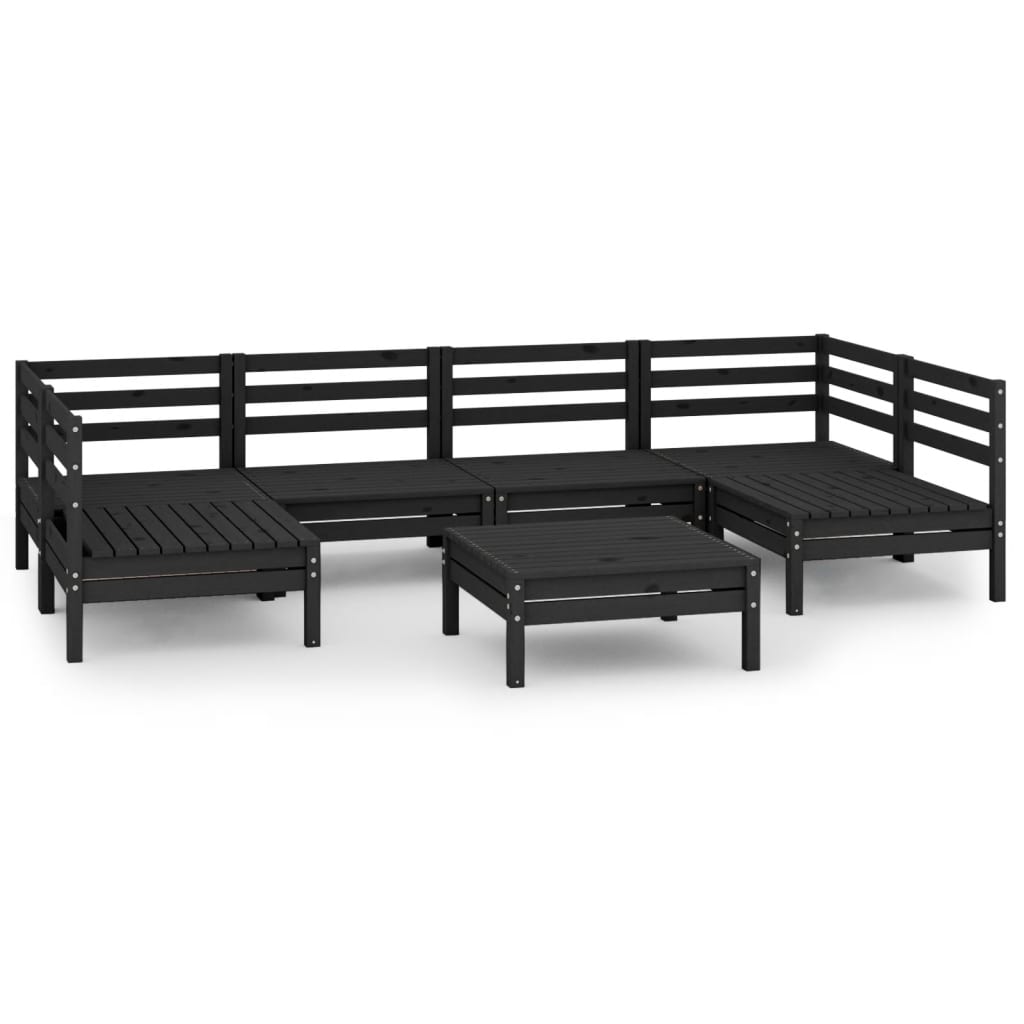 7 Piece Garden Lounge Set Black Solid Pinewood