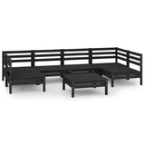 7 Piece Garden Lounge Set Black Solid Pinewood - Front View