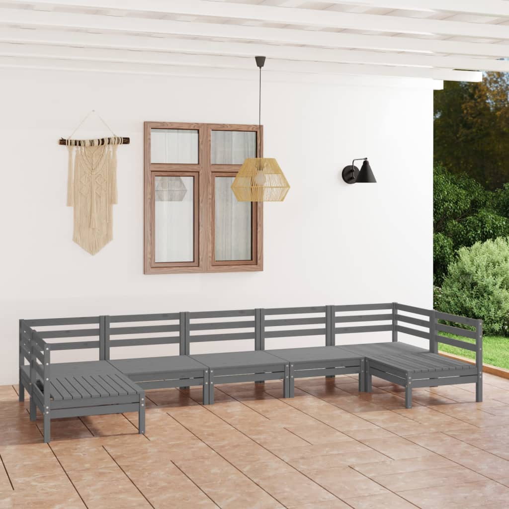 7 Piece Garden Lounge Set Grey Solid Pinewood