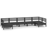 7 Piece Garden Lounge Set Black Solid Pinewood - Front View