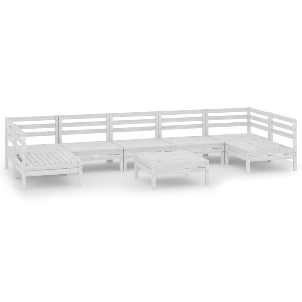 8 Piece Garden Lounge Set White Solid Pinewood