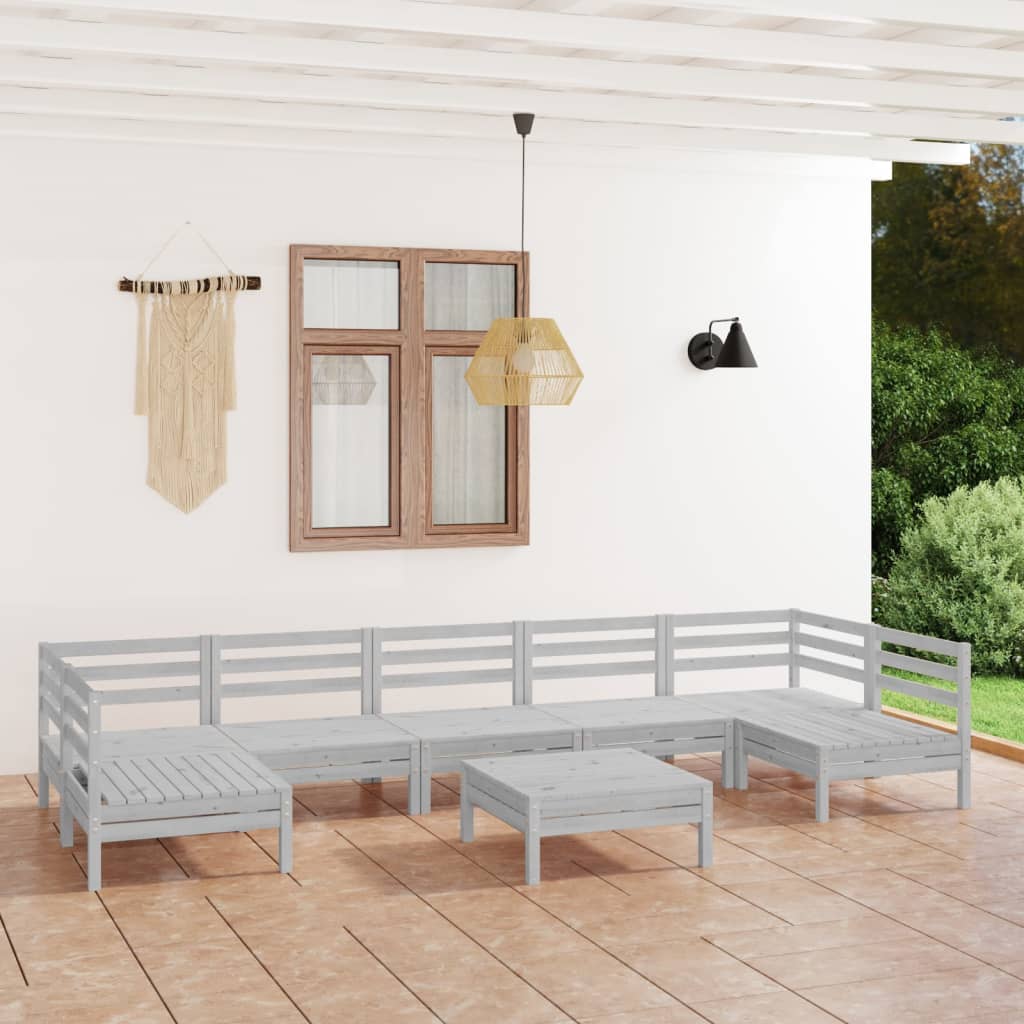 8 Piece Garden Lounge Set White Solid Pinewood