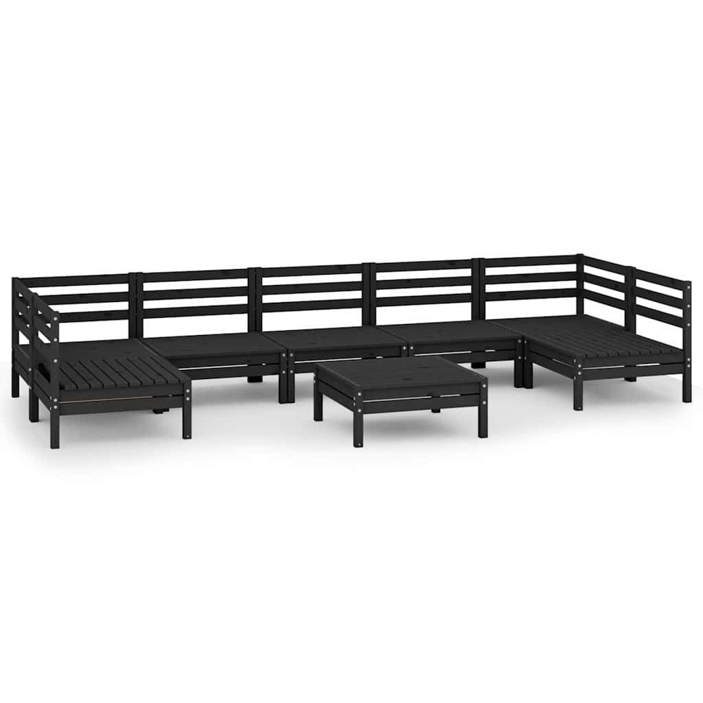 8 Piece Garden Lounge Set Black Solid Pinewood