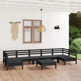 8 Piece Garden Lounge Set Black Solid Pinewood