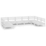 9 Piece Garden Lounge Set White Solid Pinewood