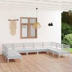 9 Piece Garden Lounge Set White Solid Pinewood