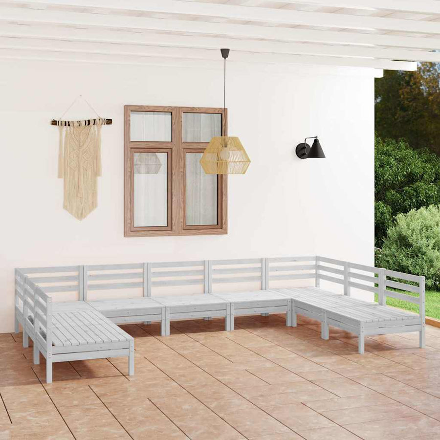 9 Piece Garden Lounge Set White Solid Pinewood