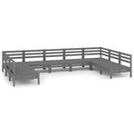 9 Piece Garden Lounge Set Grey Solid Pinewood