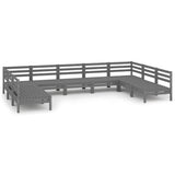9 Piece Garden Lounge Set Grey Solid Pinewood - Front View