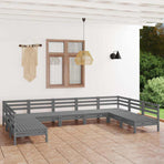 9 Piece Garden Lounge Set Grey Solid Pinewood