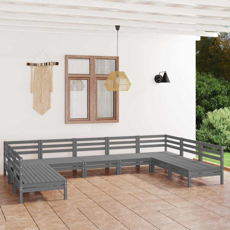 9 Piece Garden Lounge Set Grey Solid Pinewood