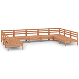 9 Piece Garden Lounge Set Honey Brown Solid Pinewood - Front View