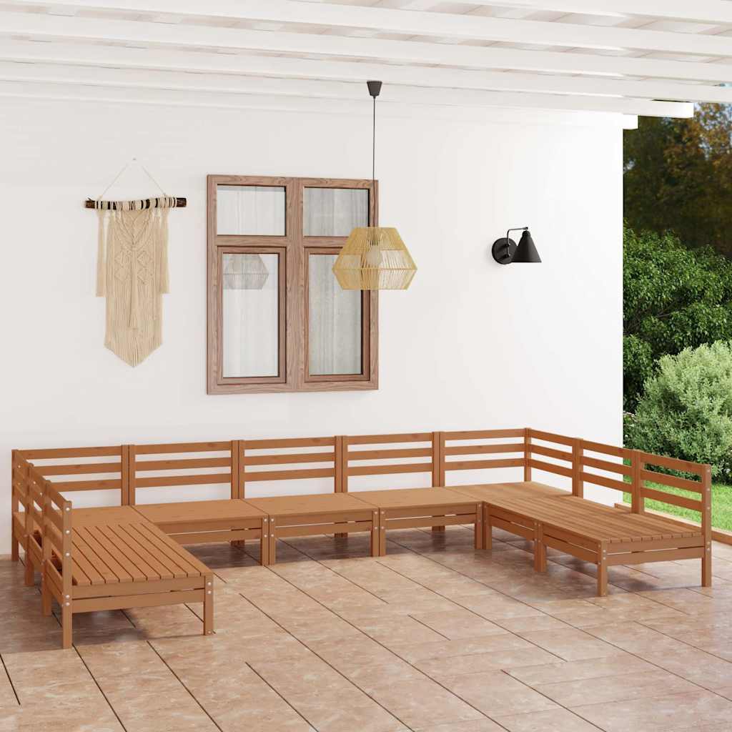 9 Piece Garden Lounge Set Honey Brown Solid Pinewood