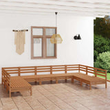 9 Piece Garden Lounge Set Honey Brown Solid Pinewood