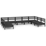 9 Piece Garden Lounge Set Black Solid Pinewood
