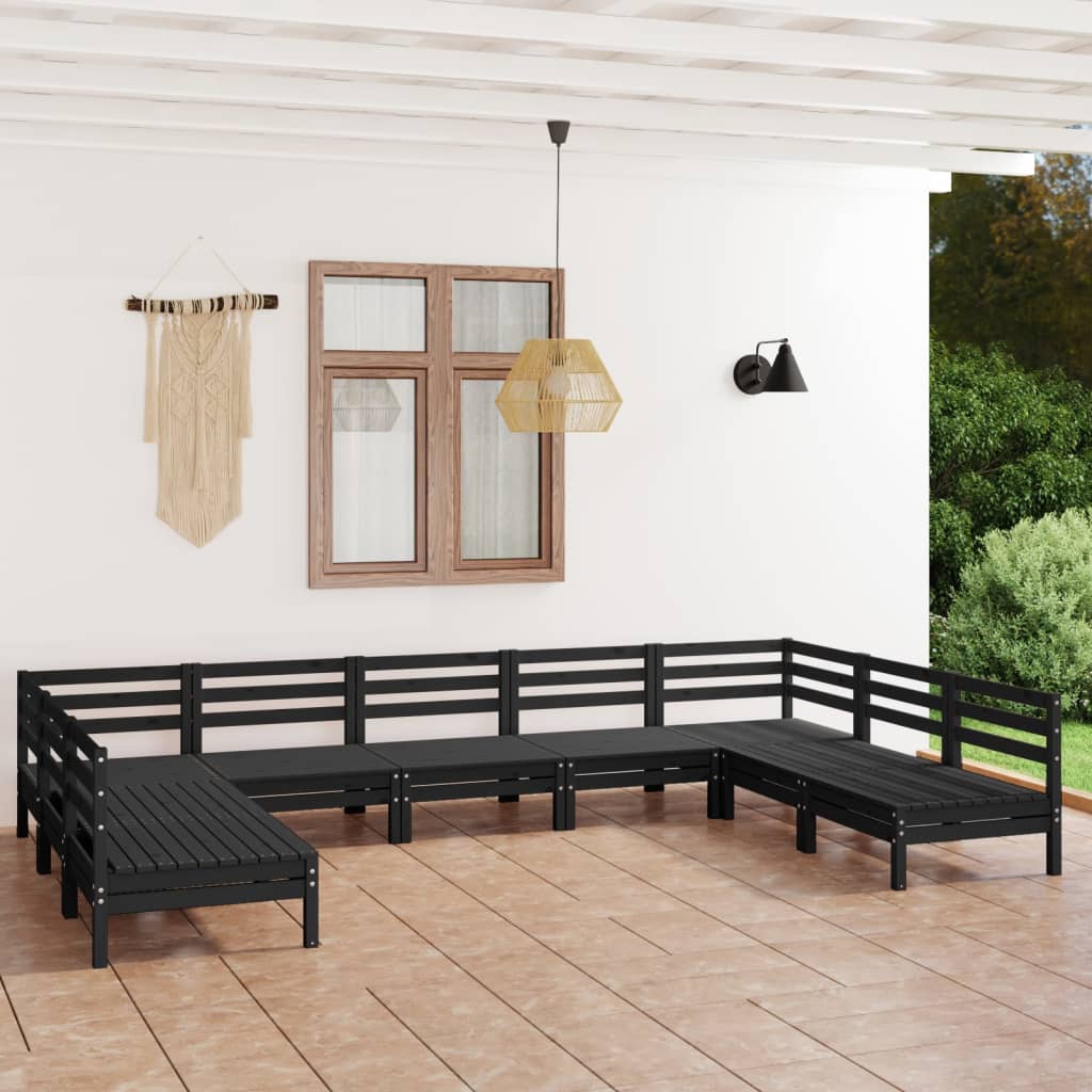 9 Piece Garden Lounge Set Black Solid Pinewood