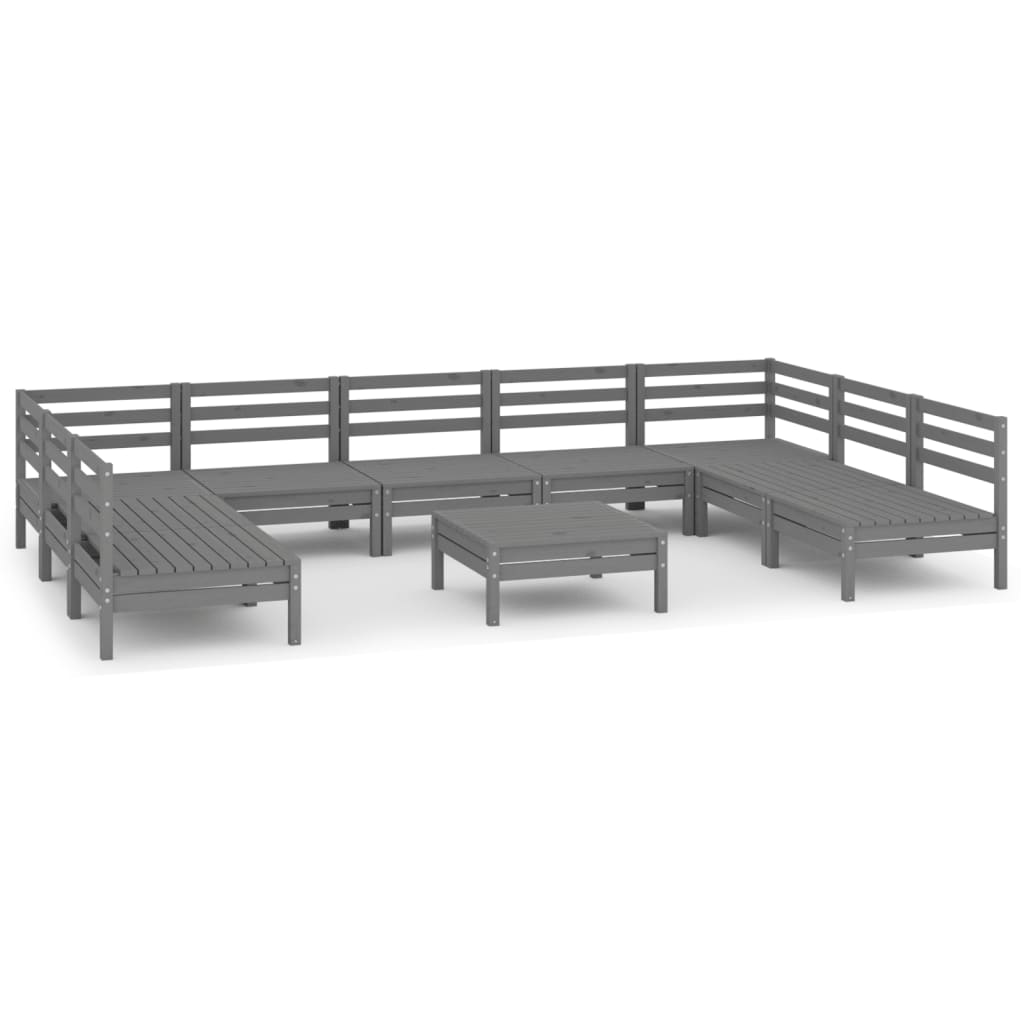 10 Piece Garden Lounge Set Grey Solid Pinewood