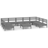 10 Piece Garden Lounge Set Grey Solid Pinewood - Front View