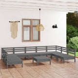 10 Piece Garden Lounge Set Grey Solid Pinewood