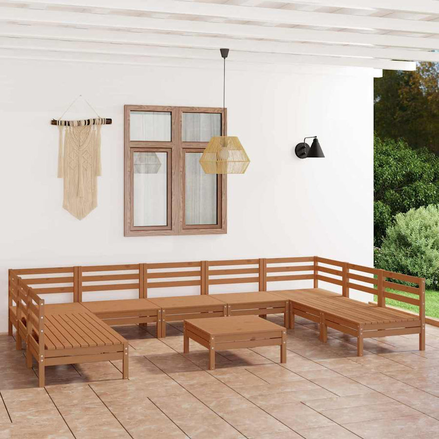 10 Piece Garden Lounge Set Honey Brown Solid Pinewood