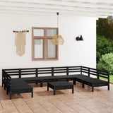 10 Piece Garden Lounge Set Black Solid Pinewood