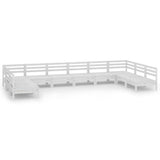 10 Piece Garden Lounge Set White Solid Pinewood - Front View