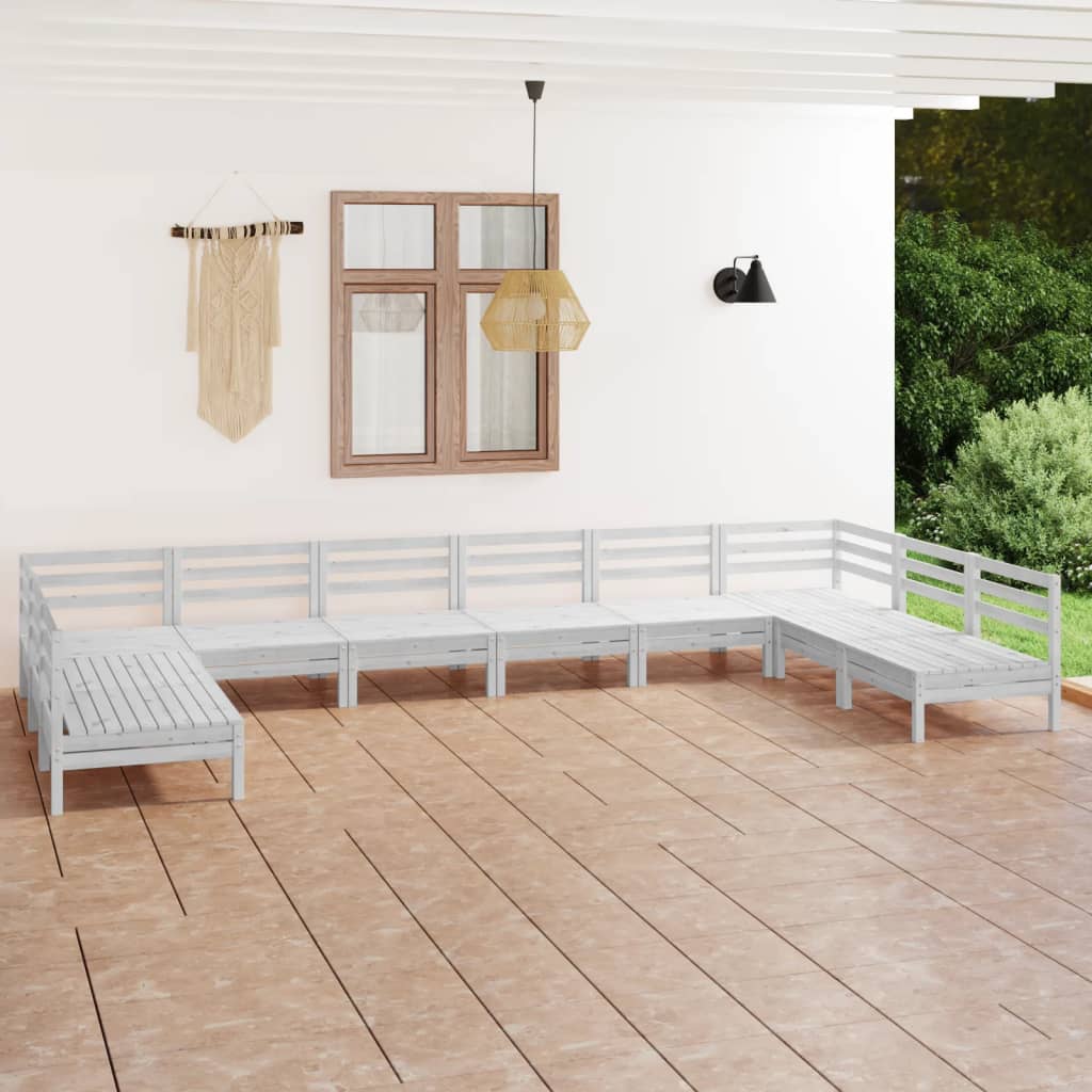 10 Piece Garden Lounge Set White Solid Pinewood